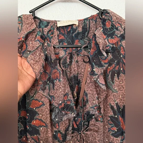 Ulla Johnson Cecily Ruffled Printed Fil Coupé Silk Blend Chiffon Mini Dress Sz:6